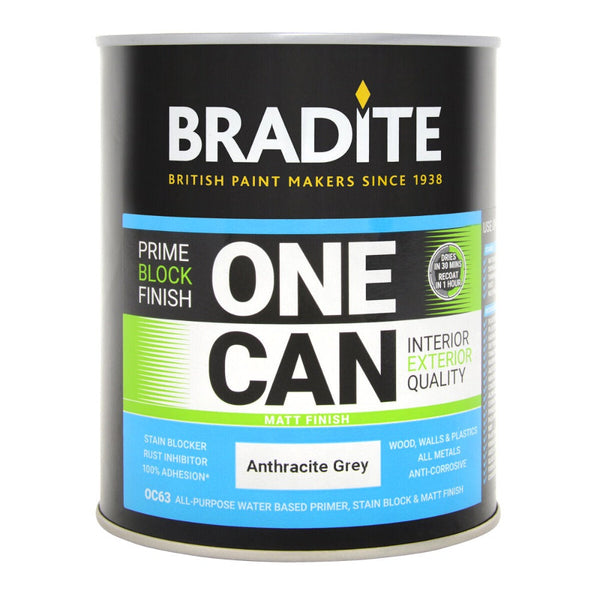 Bradite One Can All Surface Primer Sealer & Topcoat Matt Anthracite Grey 1L