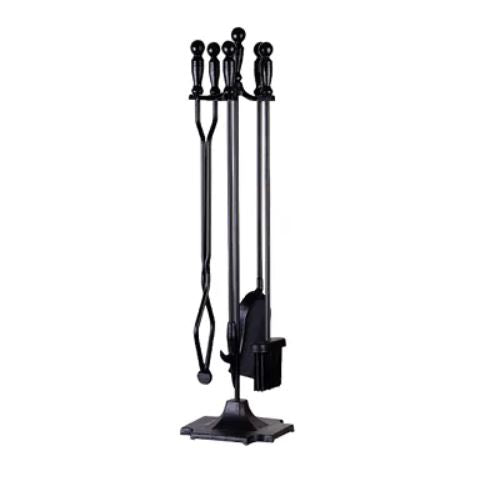 Moy Fireside 32" Premium Companion Set 5pc (Black) – Traditional Fireplace Tool Set with Stand
