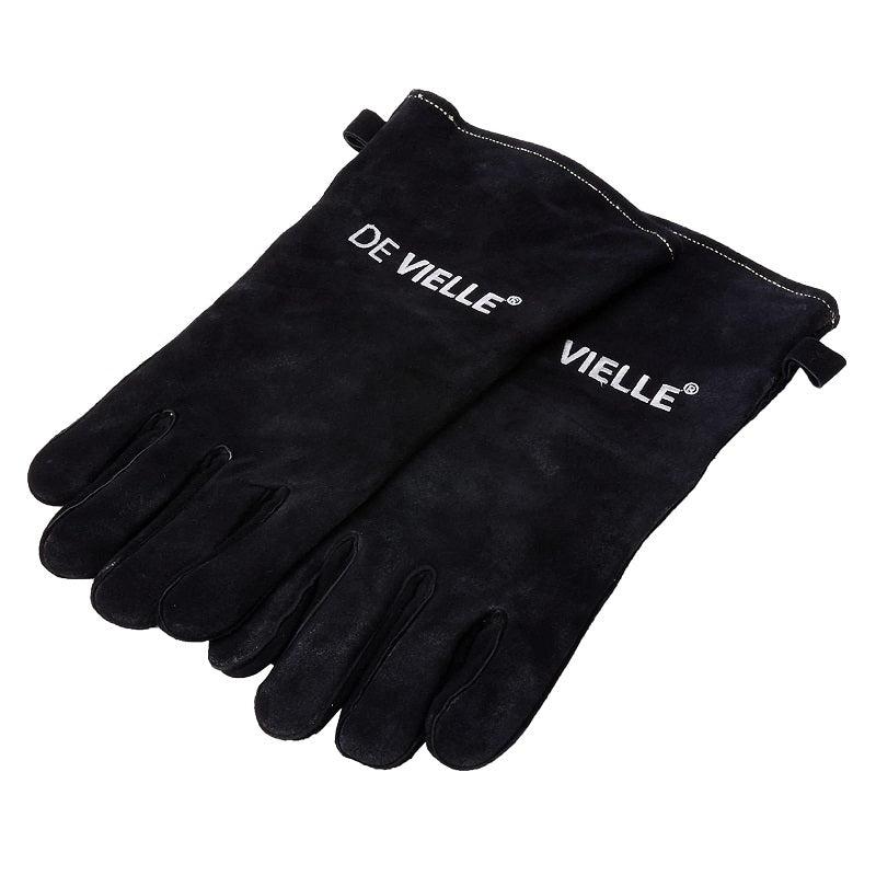 De Vielle Black Leather Heat Resistant Stove Gloves