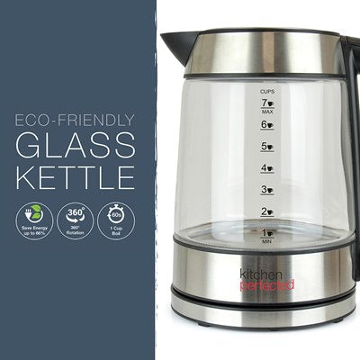 KitchenPerfected Eco-Friendly 1.7Ltr Illuminated Cordless Glass Kettle