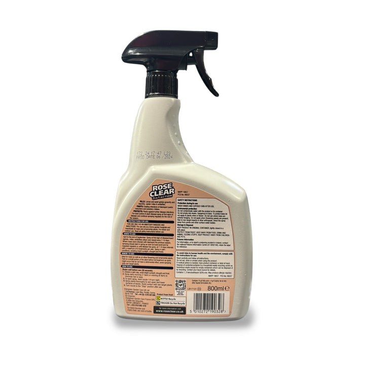 800ml bottle of RoseClear Organic 3 in 1 Insect Spray for roses and ornamental plants, ready-to-use with a trigger spray back