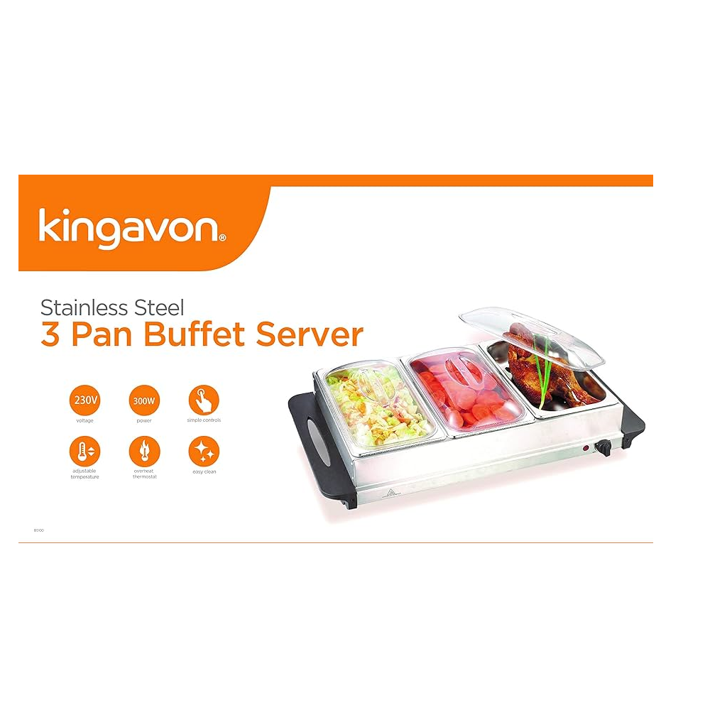 Kingavon 3 Pan Stainless Steel Buffet Server