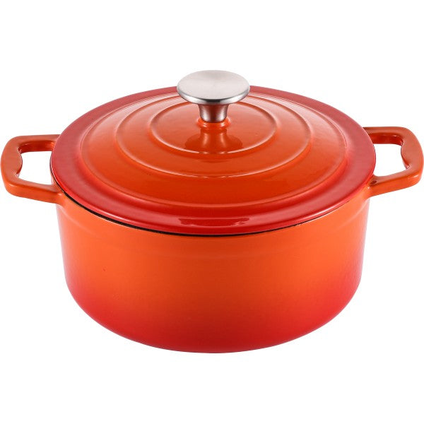 Orange Cast Iron Round Casserole Dish 25cm