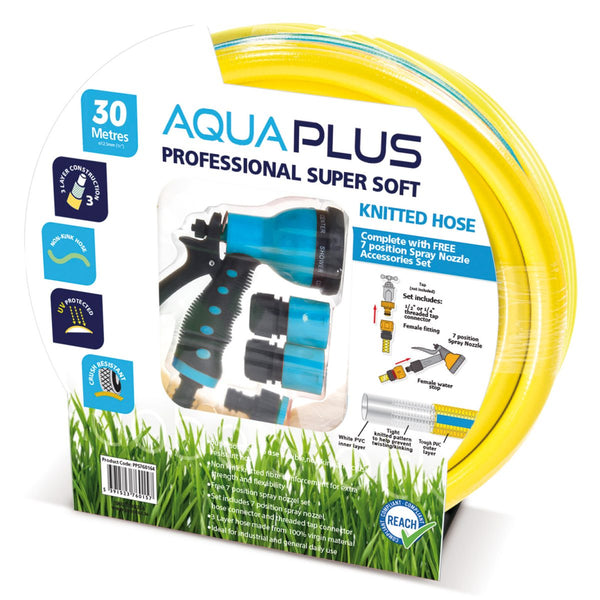 AquaPlus Professional Yellow Knitted Supersoft Fitted Hose 30m