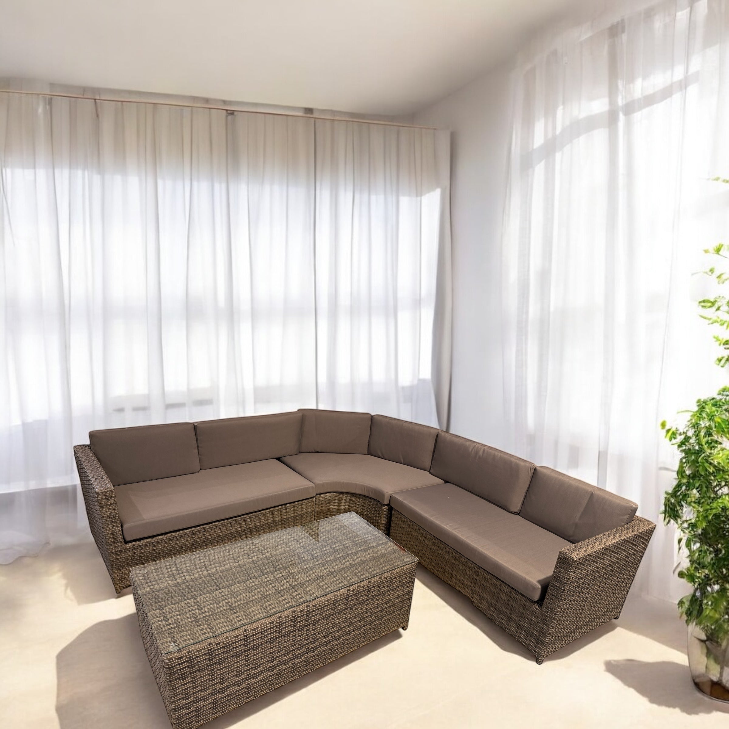 L Shaped Rattan Style Sofa Set with Coffee Table