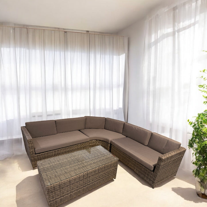 L Shaped Rattan Style Sofa Set with Coffee Table