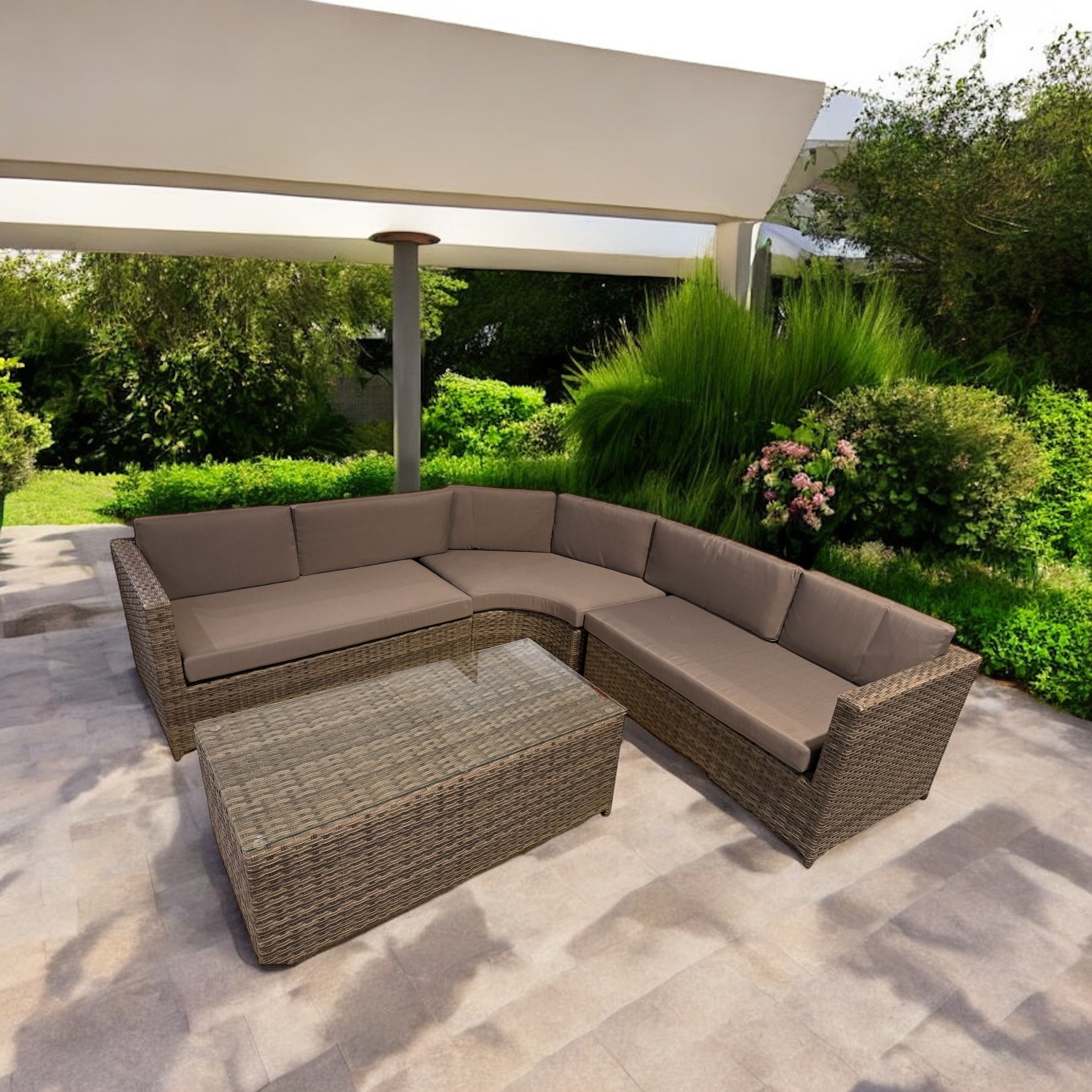 L Shaped Rattan Style Sofa Set with Coffee Table
