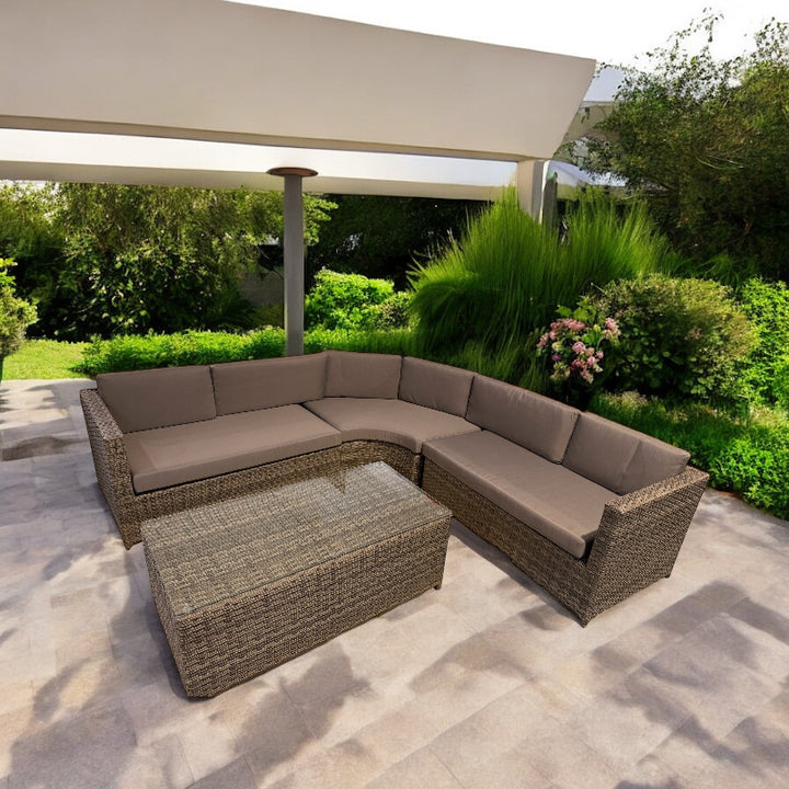 L Shaped Rattan Style Sofa Set with Coffee Table