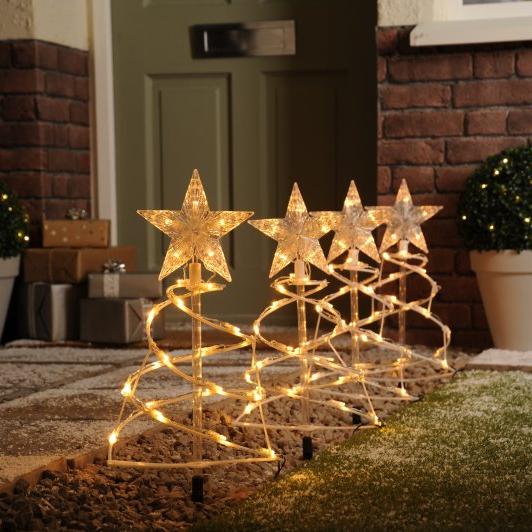 Set of 4 Pathfinders Christmas Trees- Warm White