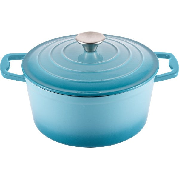 Teal Cast Iron Round Casserole Dish 25cm