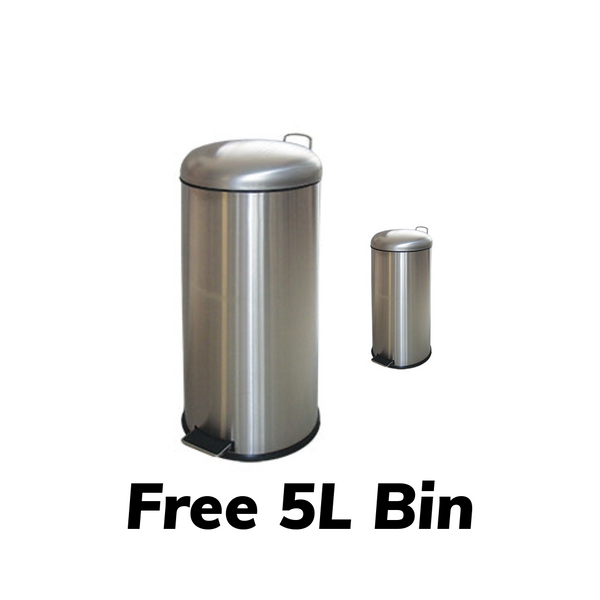 De Vielle Classic 30L Stainless Steel Pedal Bin Plus FREE 5L Bin