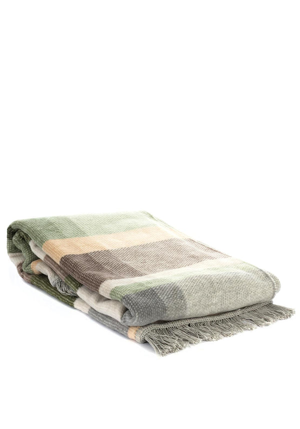 Biederlack Cotton Rich Panel Check Green 140 x 180