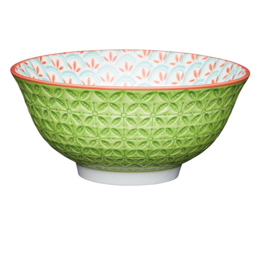 KitchenCraft Bright Green Geometric Print Ceramic Bowl