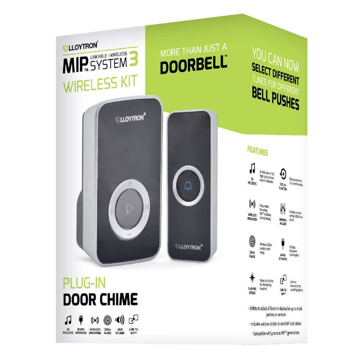 Premium Wireless Doorbell Kit MIP3 - 32 Melody