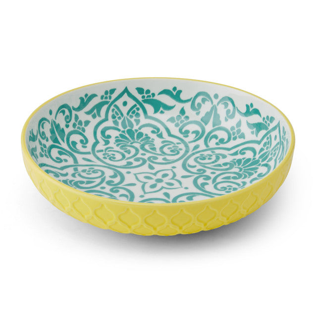 MK YELLOW AND BLUE GEOMETRIC BOWL 21CM