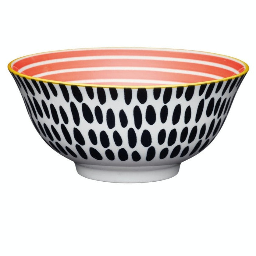 KitchenCraft Red Swirl and Black Spots Ceramic Bowl