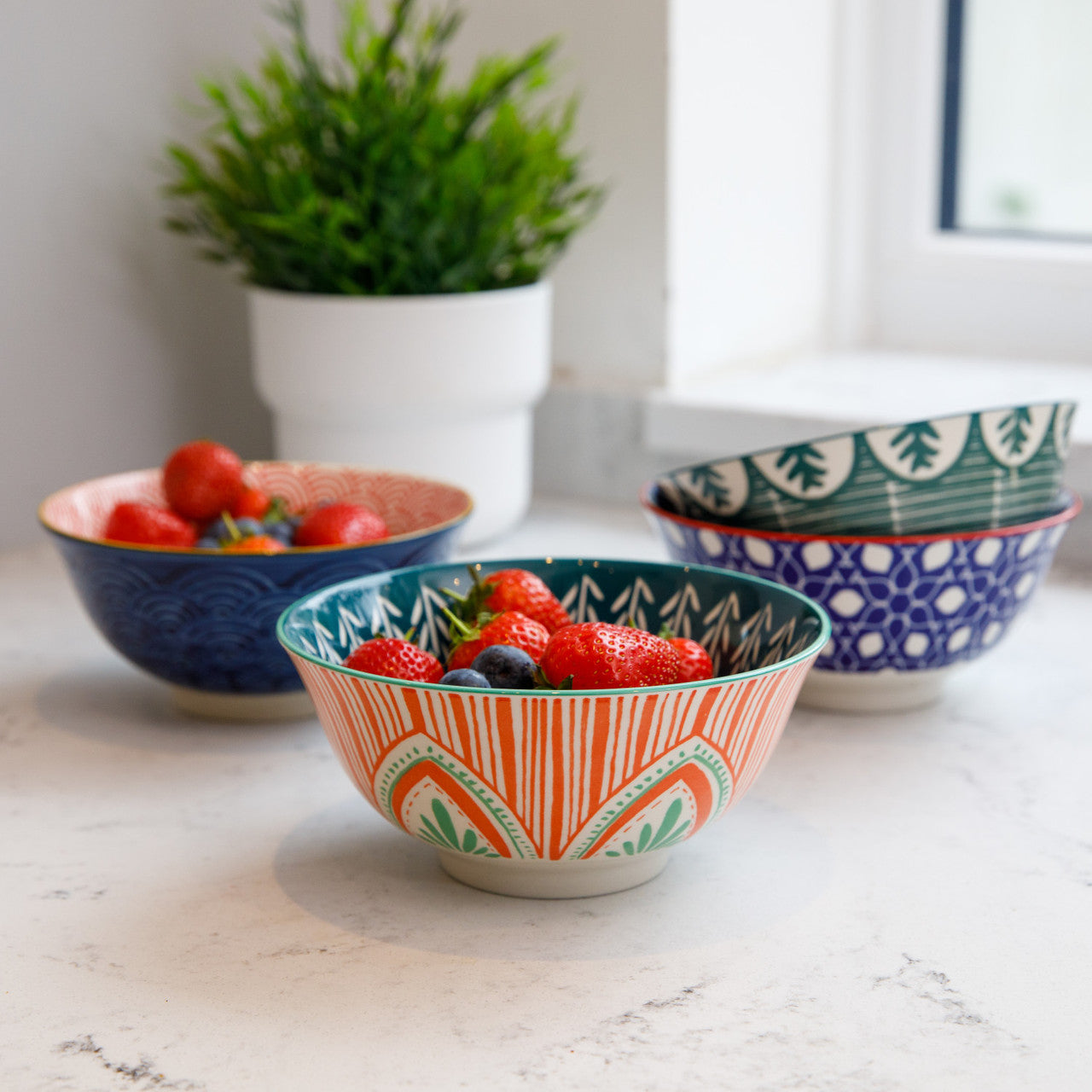 KitchenCraft Blue Arched Pattern Ceramic Bowls