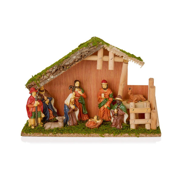 Nativity Scene with Wood House 30cm 9pc