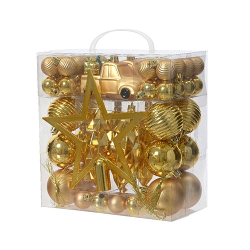 Luxury Mixed Box of Shatterproof Tree Decorations - Gold