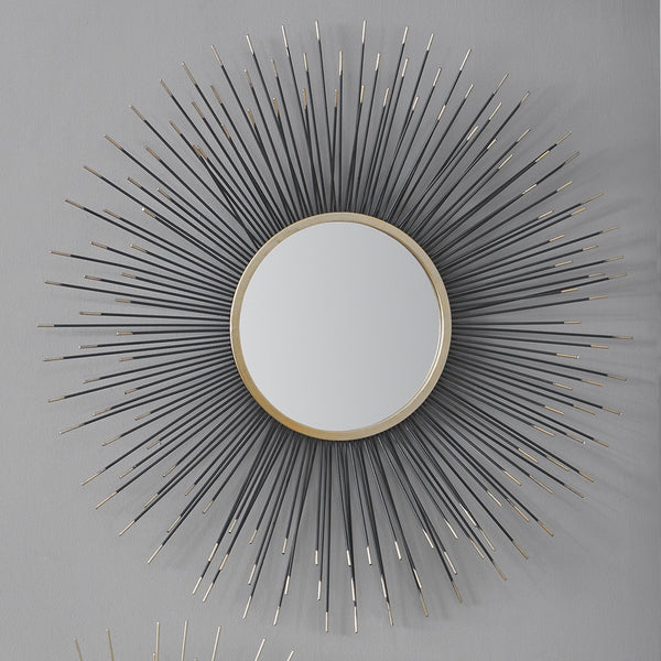 Black and Gold Metal Starburst Design Round Wall Mirror