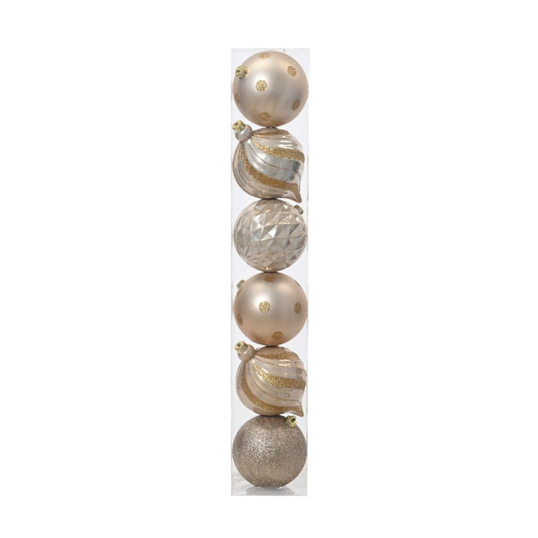 Luxury Pack of 6 Shatterproof 15cm Baubles - Pearl Mix