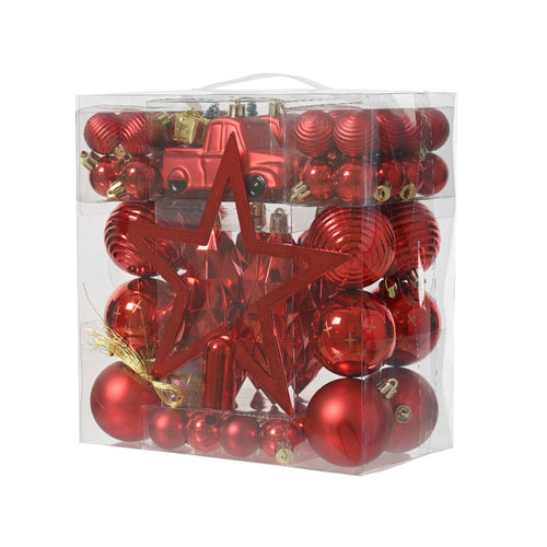 Luxury Mixed Box of Shatterproof Tree Decorations - Red