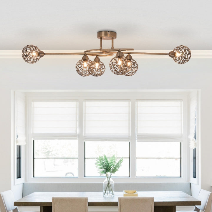 Ronda 6 Light Antique Brass with Mesh Ball Shade