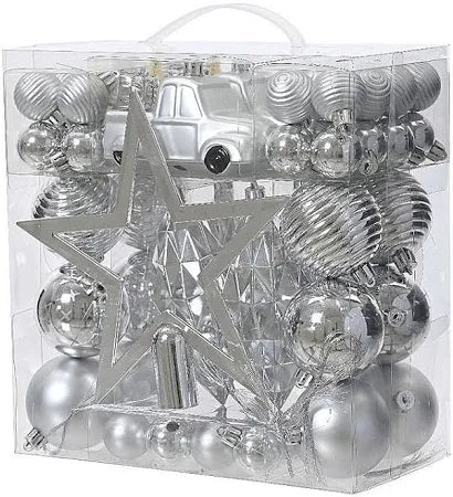 Luxury Mixed Box of Shatterproof Tree Decorations - Silver