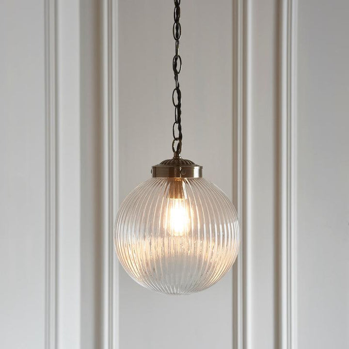 Brydon 1 Light Pendant Ribbed Glass & Antique Brass