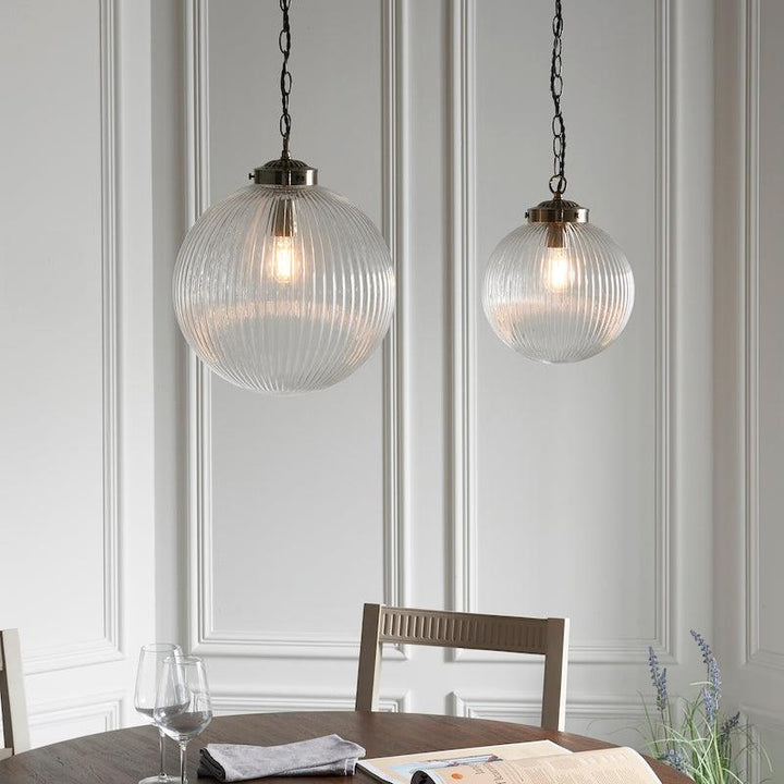 Brydon 1 Light Pendant Ribbed Glass & Antique Brass