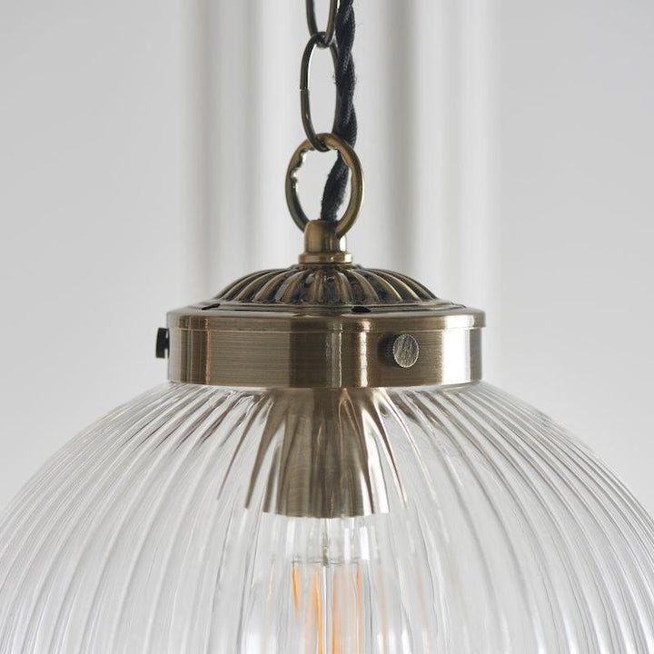 Brydon 1 Light Pendant Ribbed Glass & Antique Brass
