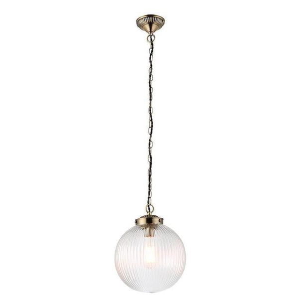 Brydon 1 Light Pendant Ribbed Glass & Antique Brass