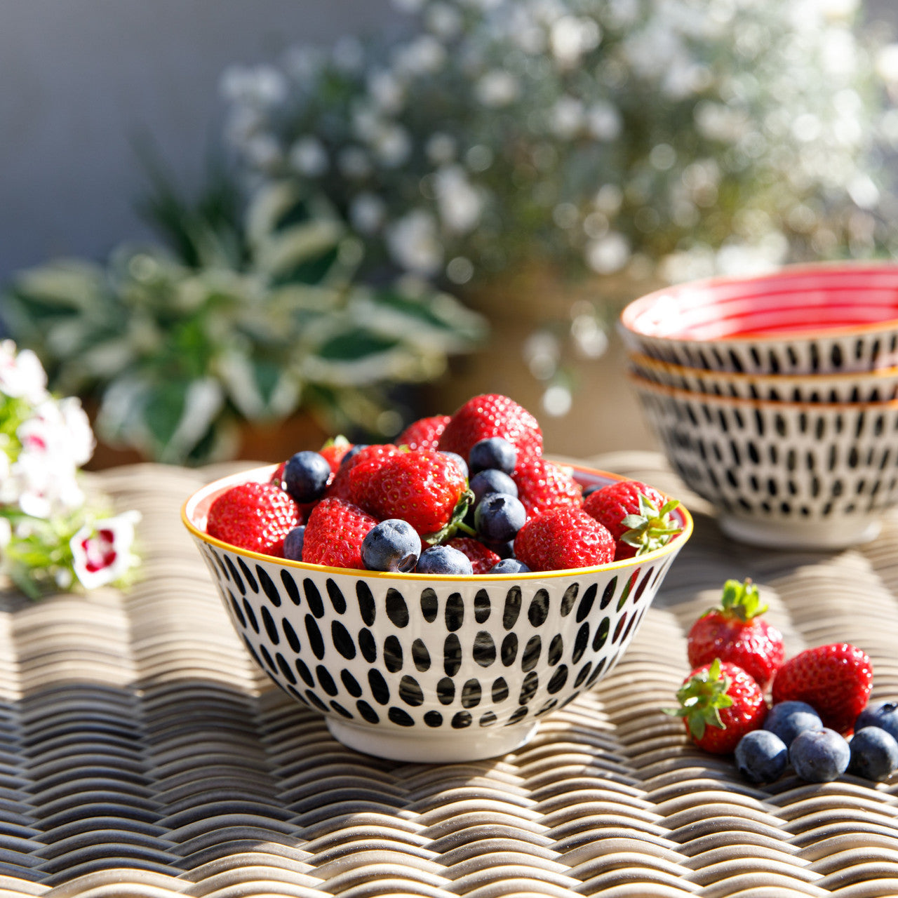 KitchenCraft Red Swirl and Black Spots Ceramic Bowl