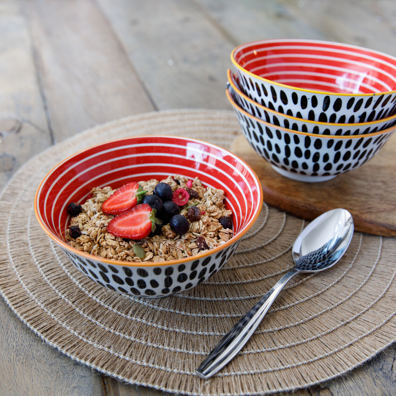 KitchenCraft Red Swirl and Black Spots Ceramic Bowl