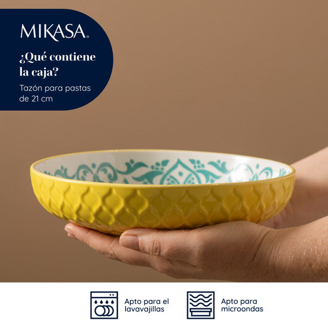 MK YELLOW AND BLUE GEOMETRIC BOWL 21CM