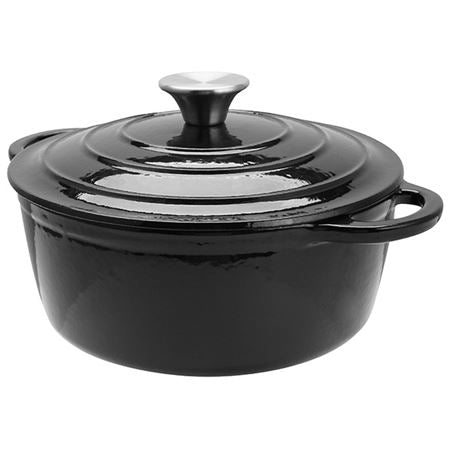 BLACK CAST IRON ROUND CASSEROLE 24CM