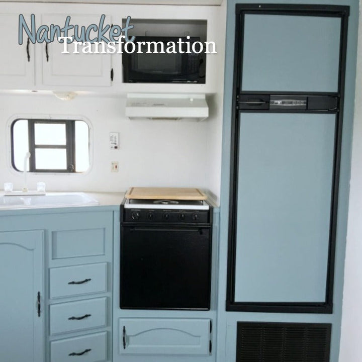 Nantucket from Beyond Paint. All In One Paint for kitchen cabinet presses from Smyths Homevalue.
