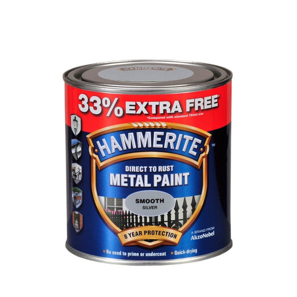 Hammerite Smooth Silver 750ml + 33% Free