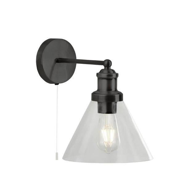 PYRAMID WALL LIGHT - MATT BLACK, CLEAR GLASS SHADE