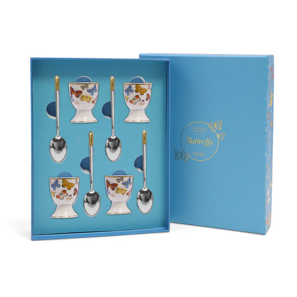 Tipperary Crystal Butterfly Egg Cup & Spoon Set of 4