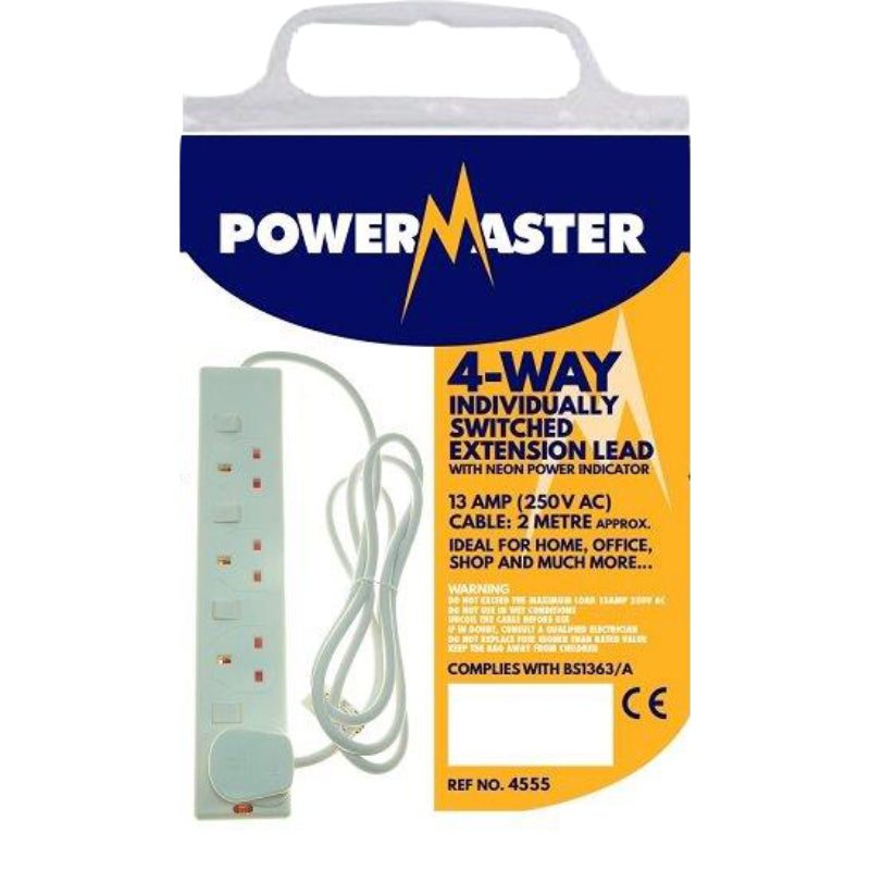 Powermaster 4 Gang 2 Metre 13 Amp Individually Switched Extension Lead