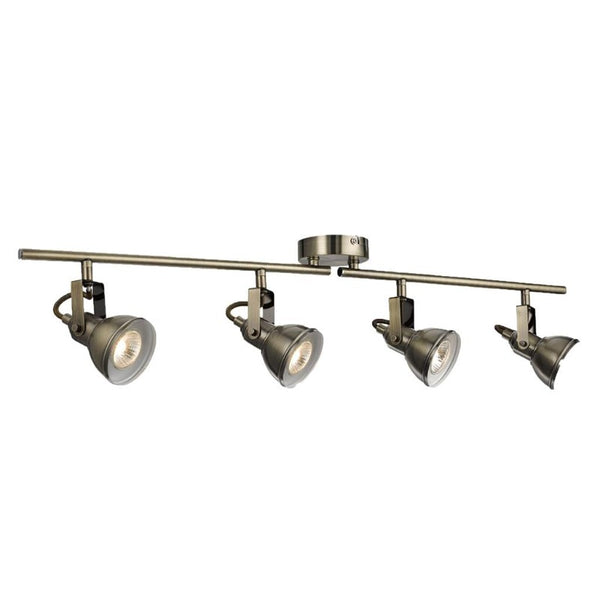 FOCUS 4 LIGHT ANTIQUE BRASS CEILING SPOTLIGHT WITH ADJUSTABLE BAR