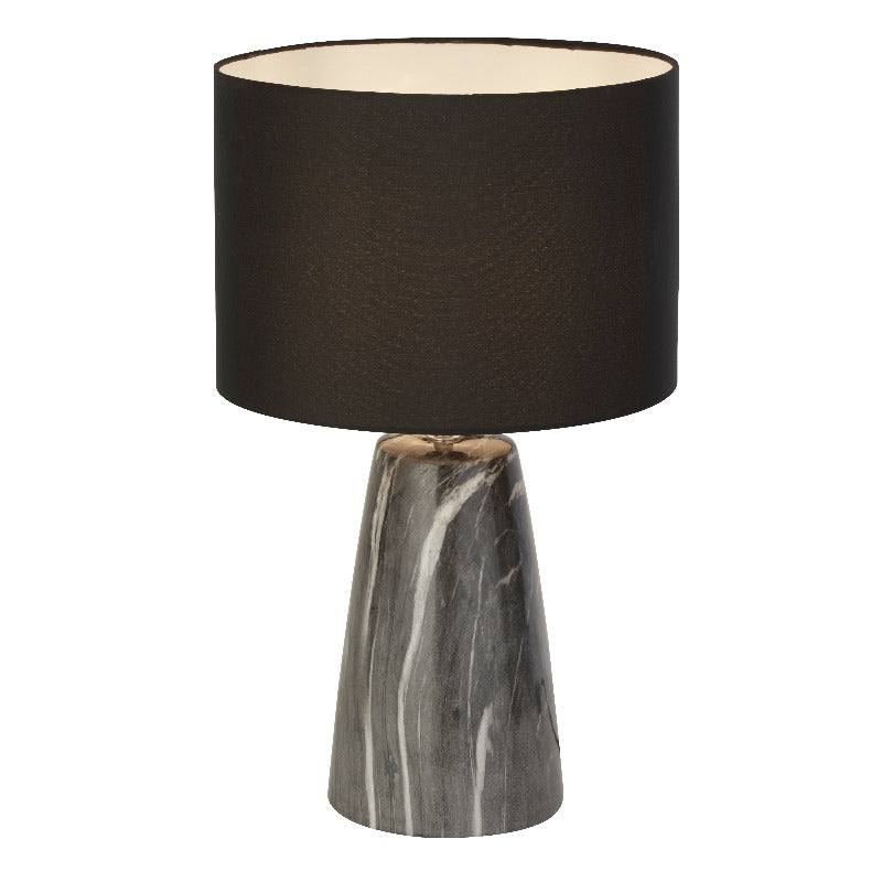 MARBLE EFFECT TABLE LAMP WITH BLACK FABRIC SHADE