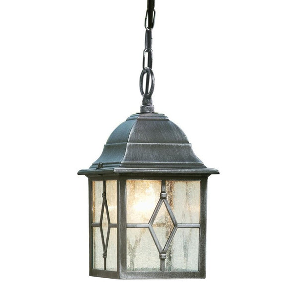 GENOA OUTDOOR PENDANT LIGHT - BLACK SILVER METAL & LEADED GLASS