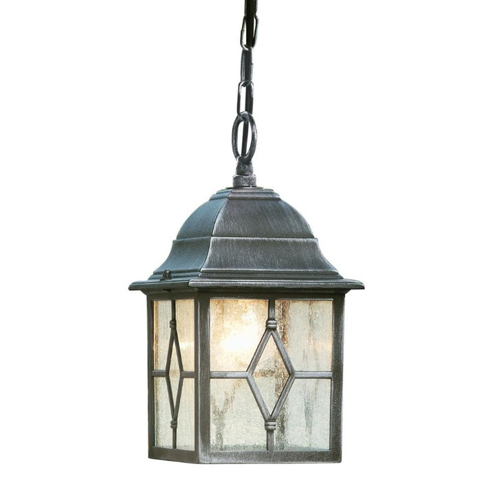 GENOA OUTDOOR PENDANT LIGHT - BLACK SILVER METAL & LEADED GLASS