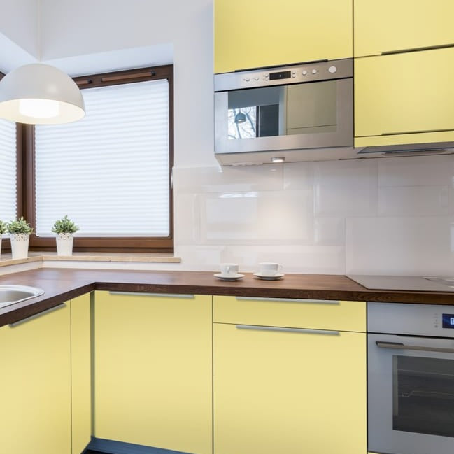 Buttercream Beyond Paint. Paint for kitchen cabinet presses from Smyths Homevalue.