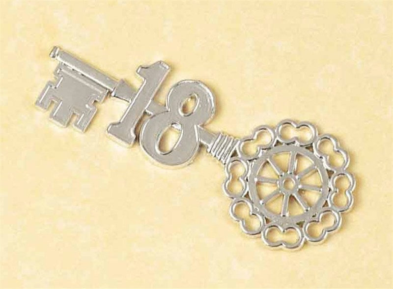 Silver 18th Birthday Key Cake Decoration