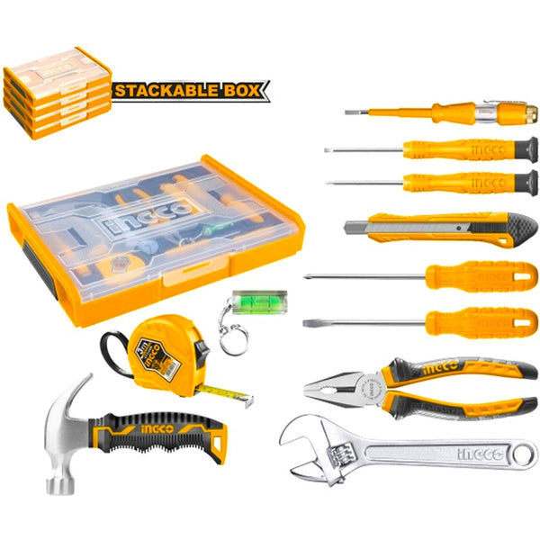 Ingco 11 Piece Tool Set - Claw Hammer. Combination Pliers, Adjustable Wrench