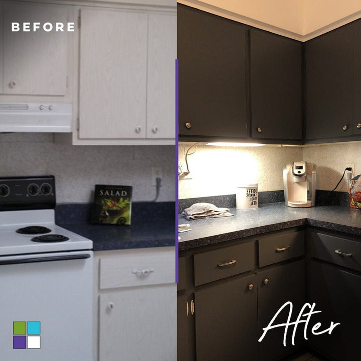 Licorice Beyond Paint. Kitchen cabinet presses paint from Smyths Homevalue.