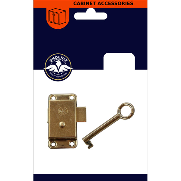 60mm Cupboard Lock & Key Brass - 1 Pack